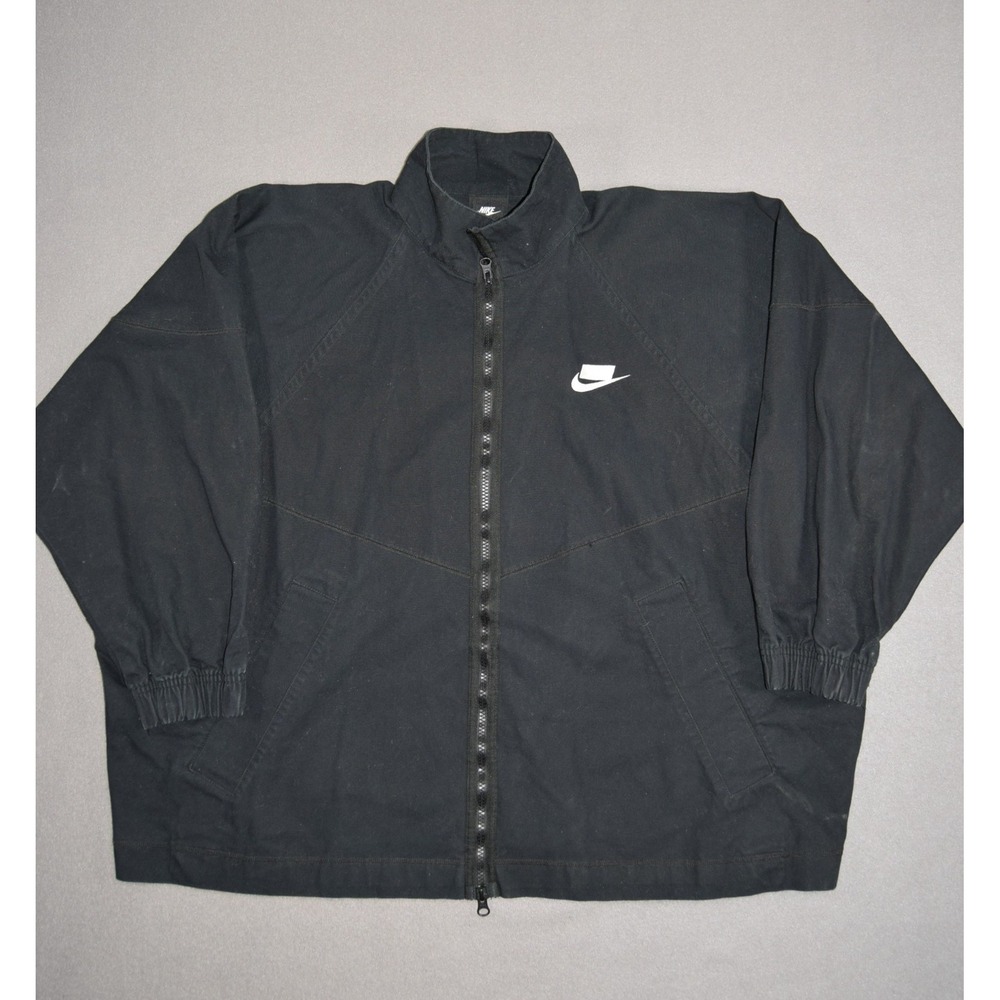 Nike Jacket Womens XL Black Oversized Full Zip Woven Canvas Dolmon Sportswear